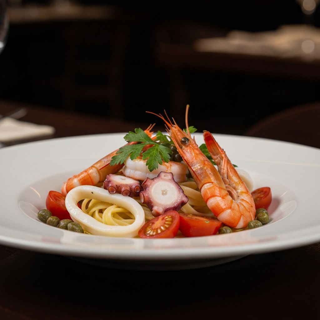 Antipasto fresco di insalata di mare, specialità di pesce al Ristorante del Parco