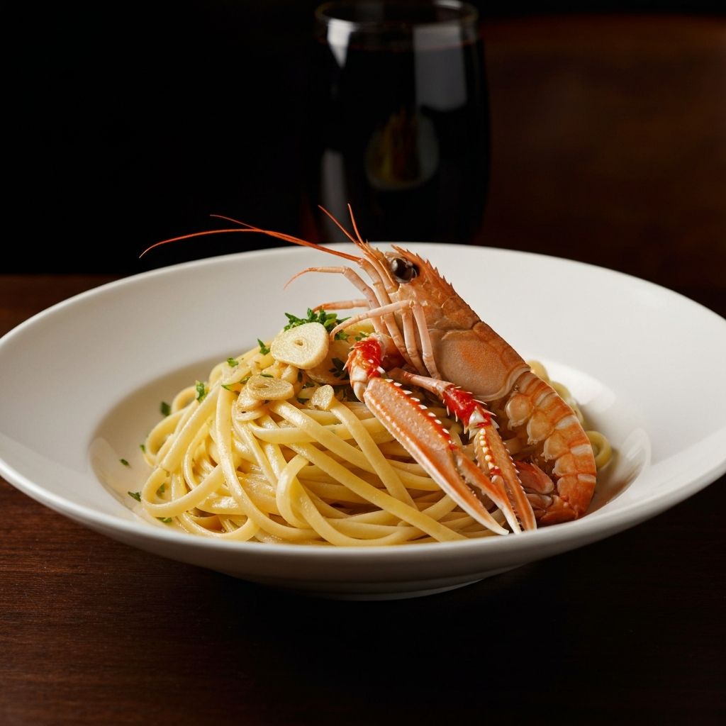 Primo piatto di linguine agli scampi, una delle specialità di mare del ristorante